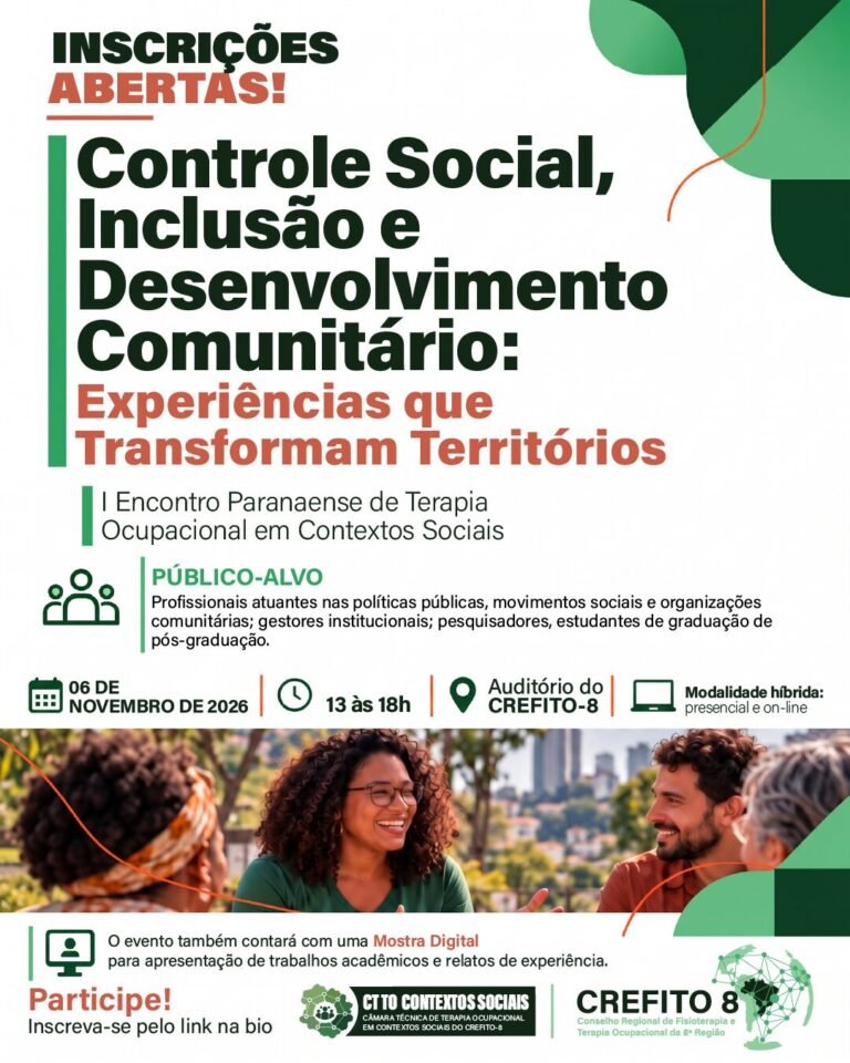Crefito-8 abre inscrições para evento sobre contextos sociais